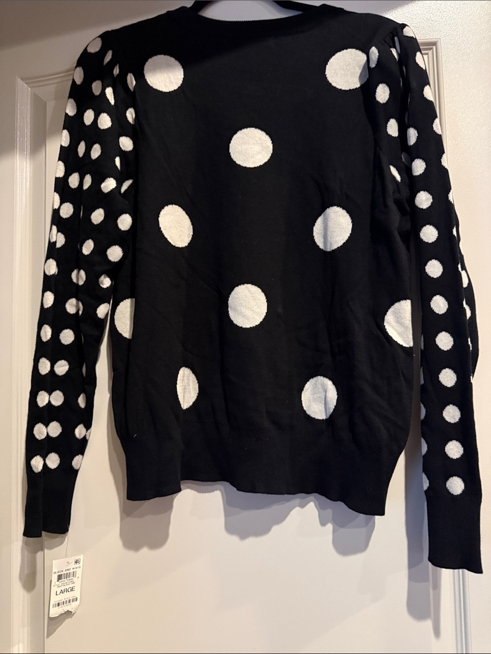 Charter Club Polka Dot Crewneck Sweater in Black & White Size Large NWT